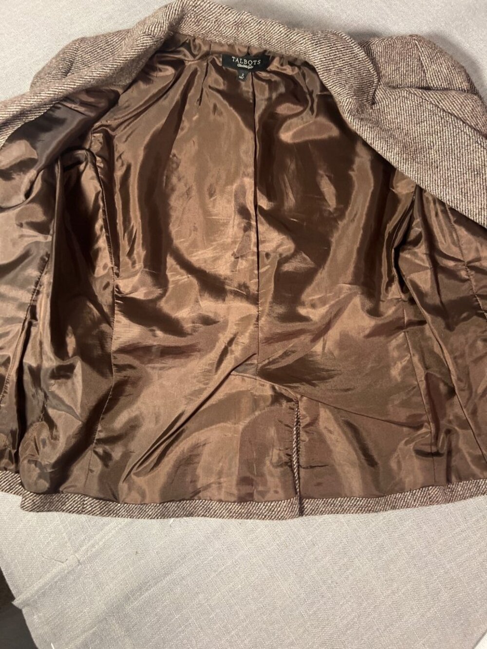Talbots wool Tweed Paisley Embroidered Blazer Sequin Beaded Tan Size 2 - Picture 4 of 6